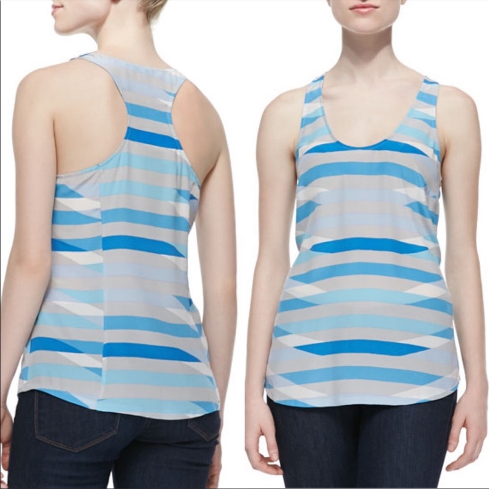 Joie Silk Multi-blue Lines Sleeveless Blouse